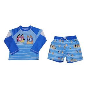 Character Toddler Boys 2-Piece Rashguard and Swim Trunk Set - Bluey